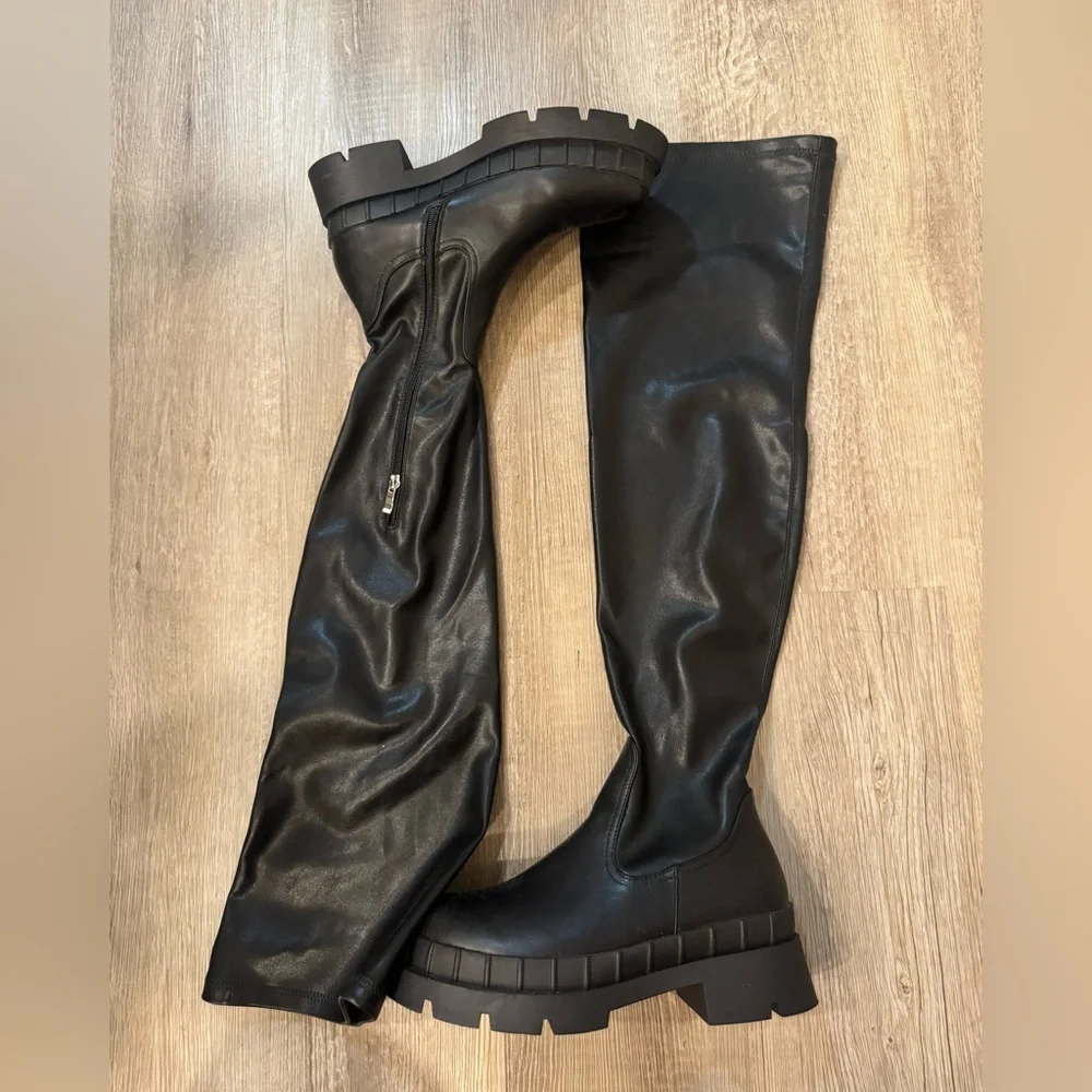 Black Over-the-Knee Chunky Sole Boots - Women